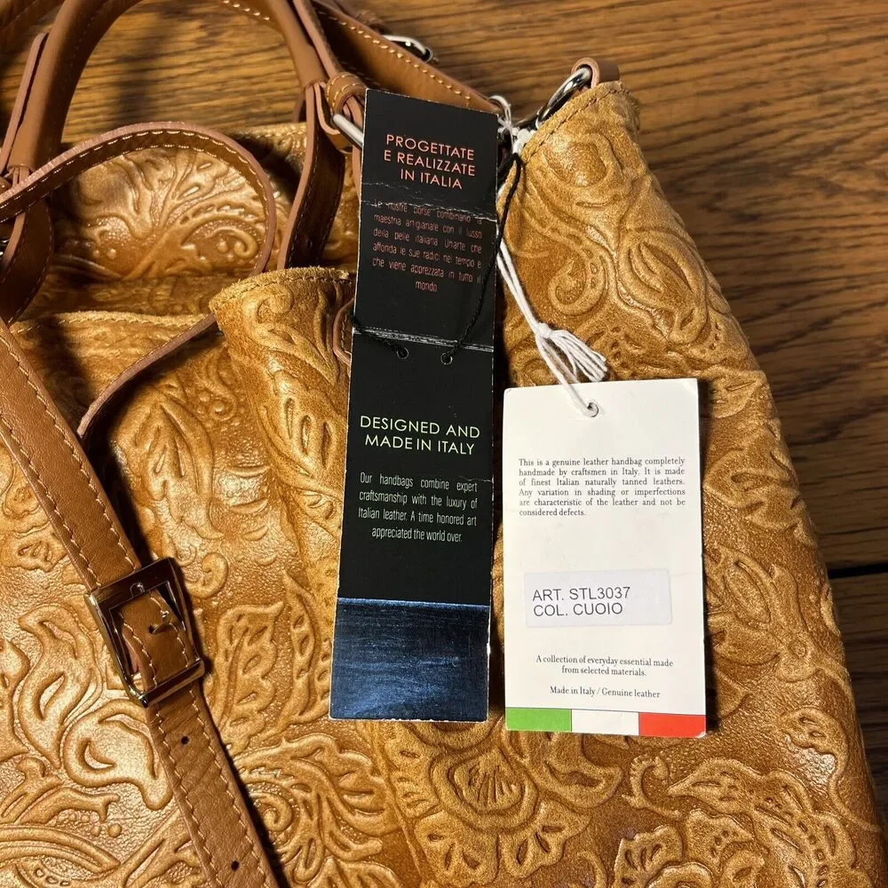 ISADORA‎ ITALY Cuoio Tooled Genuine Leather Large Tote Bag New with Tags